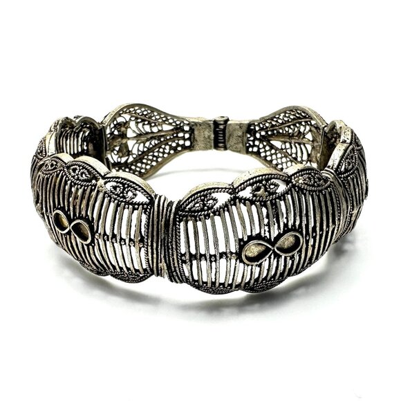 Vintage Filigree Hinged Clamper Bracelet — Ornate Ottoman Design — EUC - Picture 6 of 11